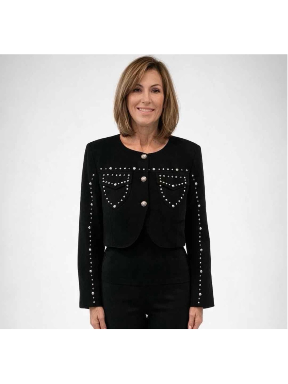 CINQ A SEPT Olga Studded Jacket Black 8 NWT - Picture 3 of 10